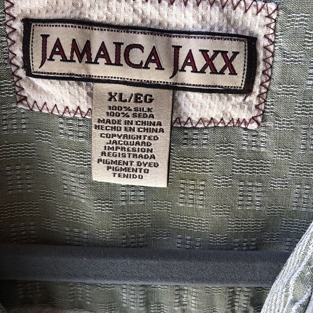 Jamaica Jaxx Mens XL Green/ White Floral Textured Silk Hawaiian Camp Shirt NICE! - Picture 3 of 10
